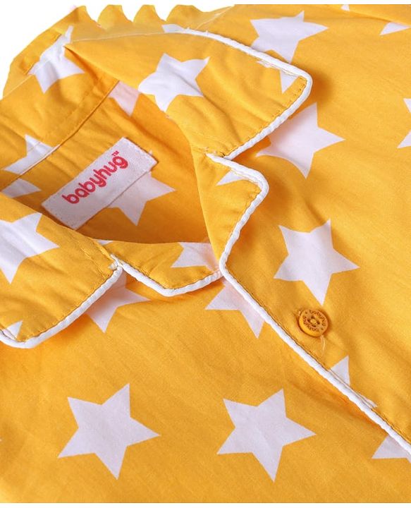 Babyhug Cotton Woven Full Sleeves Night Suit With Star Print - Yellow