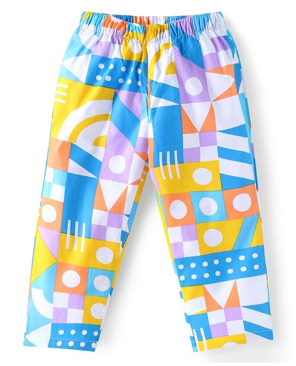 Babyhug Cotton Woven Full Sleeves Co-ords Night Suit with Geometric Shapes Print - White