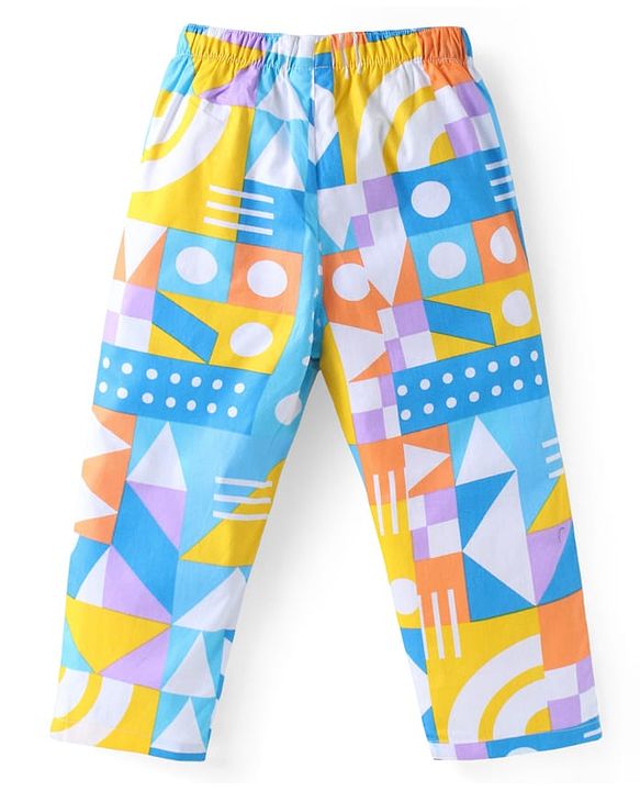 Babyhug Cotton Woven Full Sleeves Co-ords Night Suit with Geometric Shapes Print - White