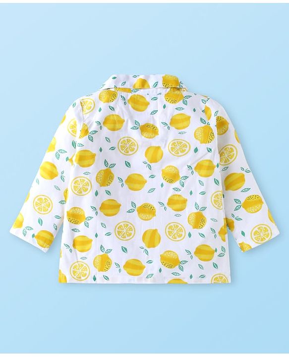 Babyhug Cotton Woven Full Sleeves Co-ords Night Suit with Lemon Print - White