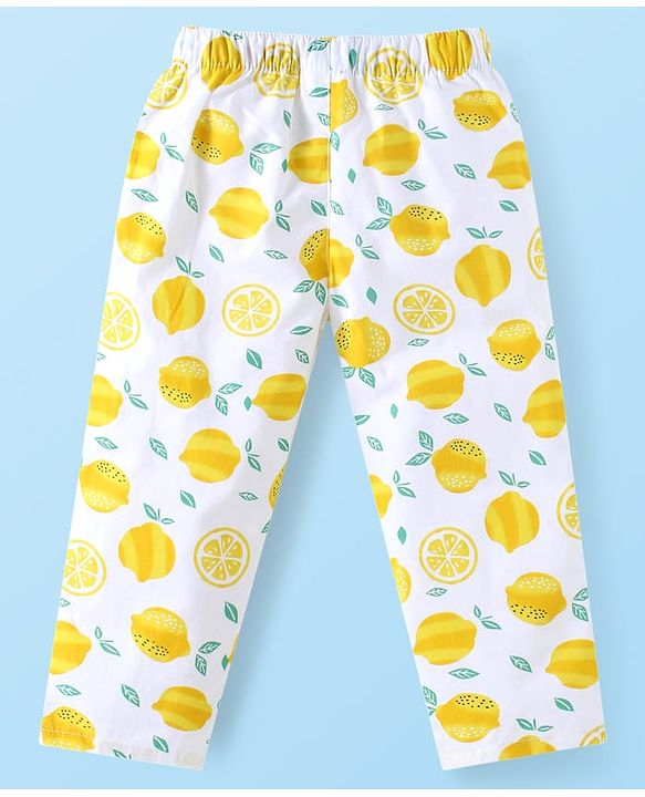 Babyhug Cotton Woven Full Sleeves Co-ords Night Suit with Lemon Print - White