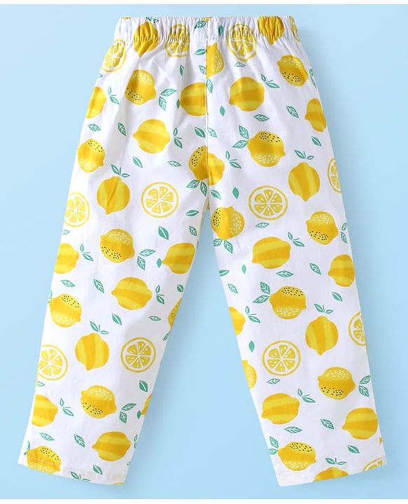 Babyhug Cotton Woven Full Sleeves Co-ords Night Suit with Lemon Print - White