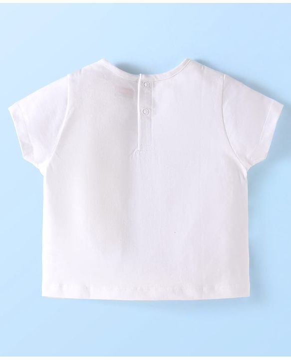 Babyhug Single Jersey Knit Half Sleeves Sea Animals Printed Top & Solid Denim Shorts Set - White & Blue