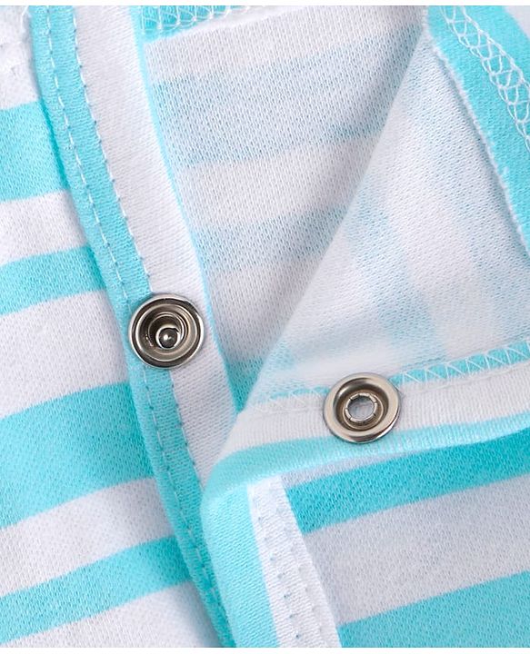 Babyhug Interlock Knit Half Sleeves Romper with Stripes & Animal Print - Light Blue