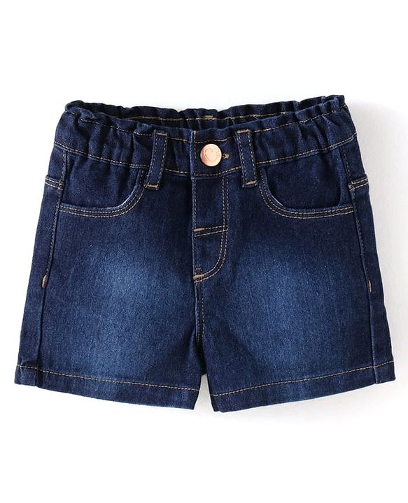 Babyhug Single Jersey Knit Half Sleeves Fruit Printed Top & Solid Denim Shorts Set - Orange & Blue