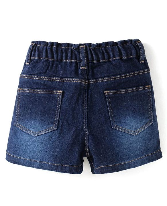 Babyhug Single Jersey Knit Half Sleeves Fruit Printed Top & Solid Denim Shorts Set - Orange & Blue