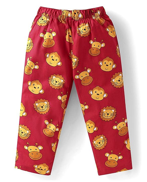 Babyhug Cotton Woven Full Sleeves Night Suit With Bear Print - Rust Orange
