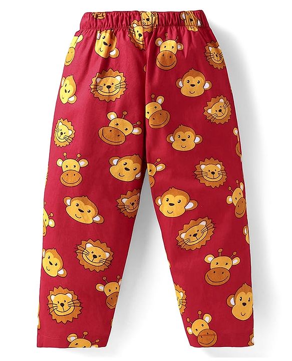 Babyhug Cotton Woven Full Sleeves Night Suit With Bear Print - Rust Orange