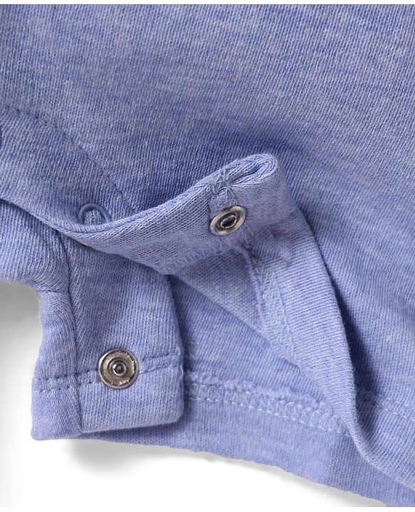 Babyhug Interlock Knit Half Sleeves Striped Romper with Bear Ear Applique - Light Blue