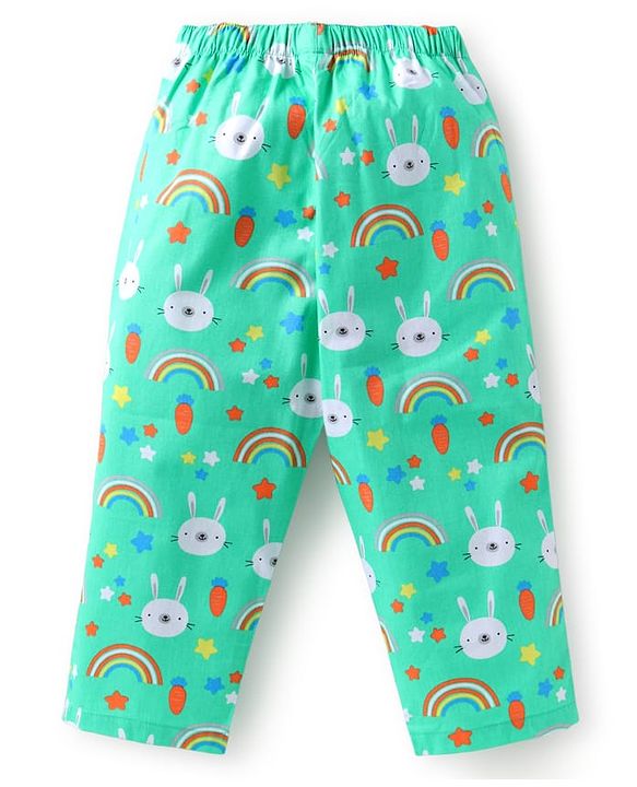 Babyhug Cotton Woven Full Sleeves Night Suit With Bunny Print - Light Green