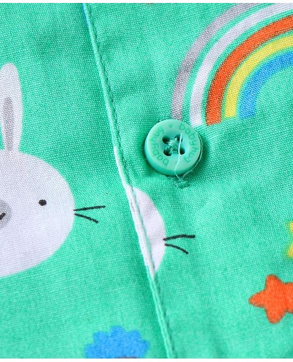 Babyhug Cotton Woven Full Sleeves Night Suit With Bunny Print - Light Green