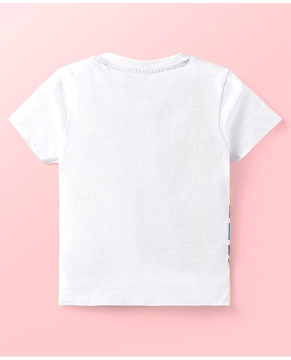 Babyhug Single Jersey Knit Half Sleeves T-Shirt & Shorts Set with Happy Days Print - White & Navy Blue
