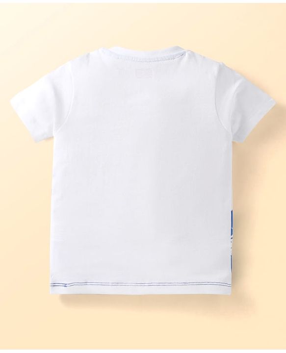 Babyhug Single Jersey Knit Half Sleeves T-Shirt & Shorts Set with Animal Print - White & Light Blue