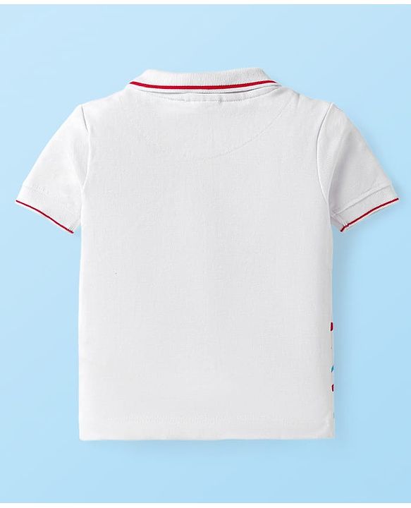 Babyhug Single Jersey Knit Half Sleeves Collar T-Shirt & Shorts Set With Soccer Star Text Print - Red & White