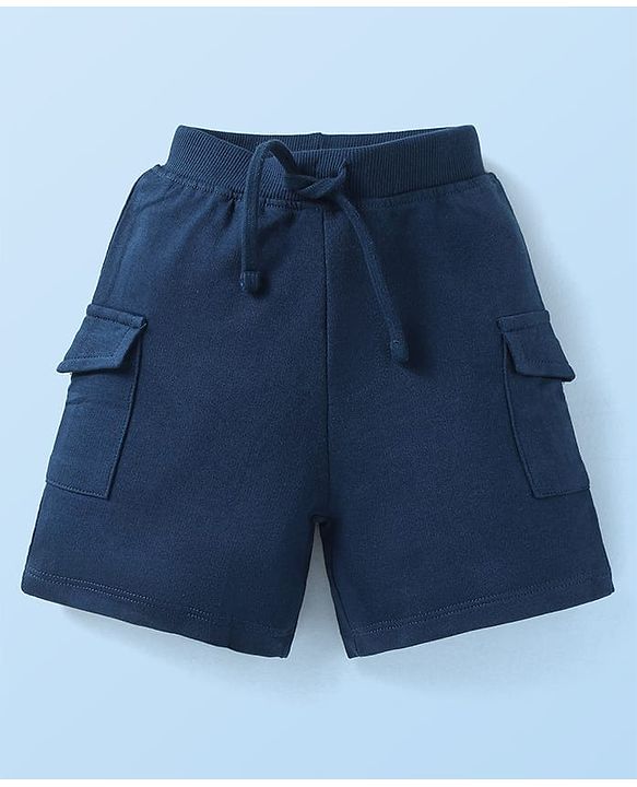 Babyhug Single Jersey Knit Half Sleeves Polo T-Shirt & Shorts Set with Stripes - Navy Blue & Red
