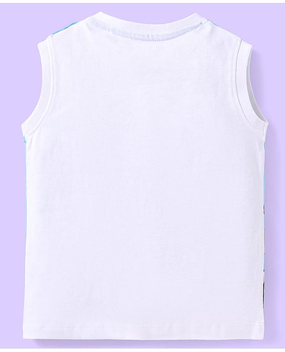 Babyhug Single Jersey Knit Sleeveless Tank T-Shirt & Shorts Set with Beach Theme Print - Light Blue