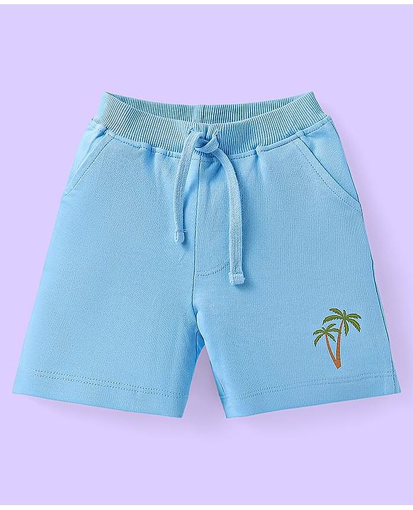 Babyhug Single Jersey Knit Sleeveless Tank T-Shirt & Shorts Set with Beach Theme Print - Light Blue
