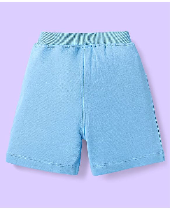 Babyhug Single Jersey Knit Sleeveless Tank T-Shirt & Shorts Set with Beach Theme Print - Light Blue