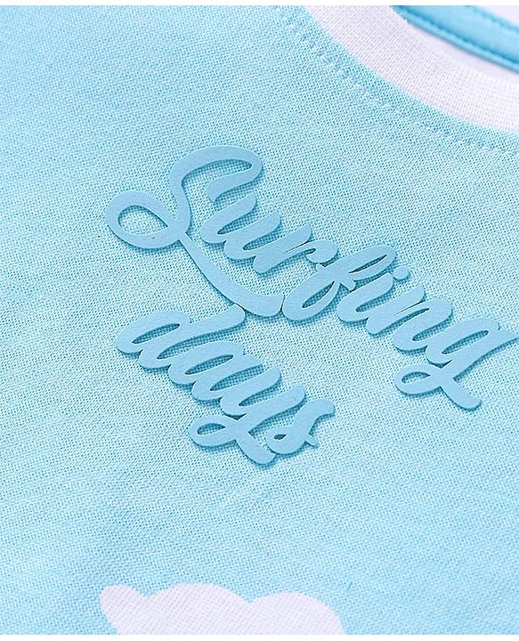 Babyhug Single Jersey Knit Sleeveless Tank T-Shirt & Shorts Set with Beach Theme Print - Light Blue