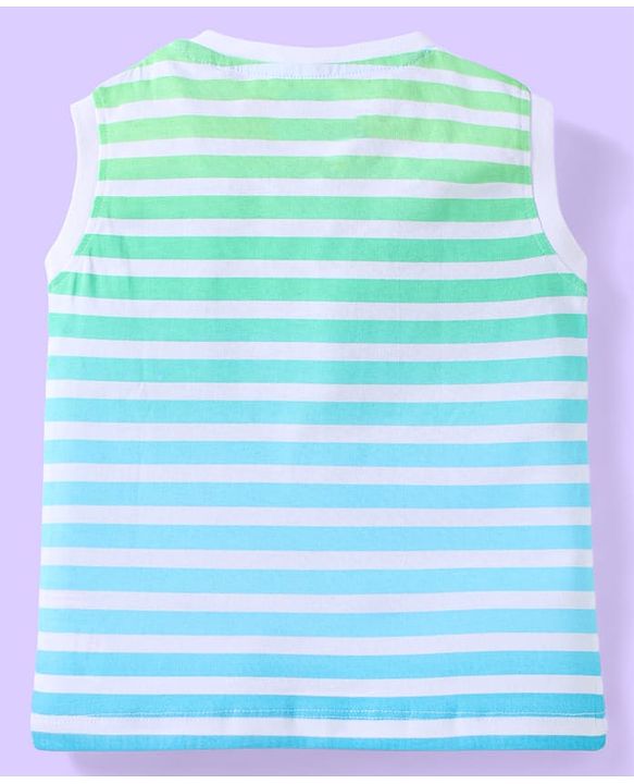 Babyhug Single Jersey Knit Sleeveless T-Shirt & Shorts Set with Beach Theme Print & Stripes - Light Blue
