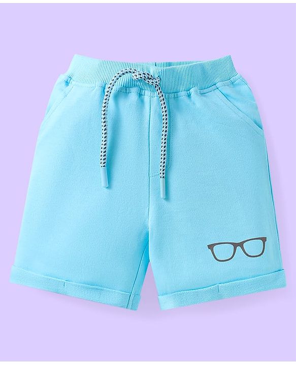 Babyhug Single Jersey Knit Sleeveless T-Shirt & Shorts Set with Beach Theme Print & Stripes - Light Blue