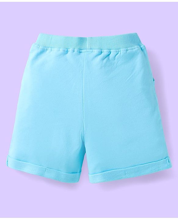 Babyhug Single Jersey Knit Sleeveless T-Shirt & Shorts Set with Beach Theme Print & Stripes - Light Blue
