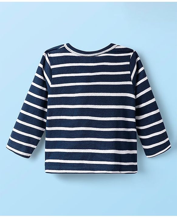 Babyhug Single Jersey Knit Full Sleeves Co-ords T-Shirt & Lounge Pant Set With Stripes - Navy Blue