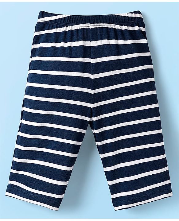 Babyhug Single Jersey Knit Full Sleeves Co-ords T-Shirt & Lounge Pant Set With Stripes - Navy Blue