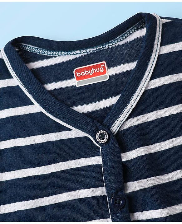 Babyhug Single Jersey Knit Full Sleeves Co-ords T-Shirt & Lounge Pant Set With Stripes - Navy Blue