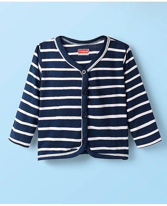 Babyhug Single Jersey Knit Full Sleeves Co-ords T-Shirt & Lounge Pant Set With Stripes - Navy Blue