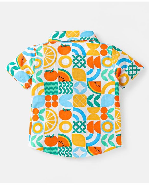 Babyhug Single Jersey Knit Half Sleeves Shirt & Shorts Set With Fruit Print - White