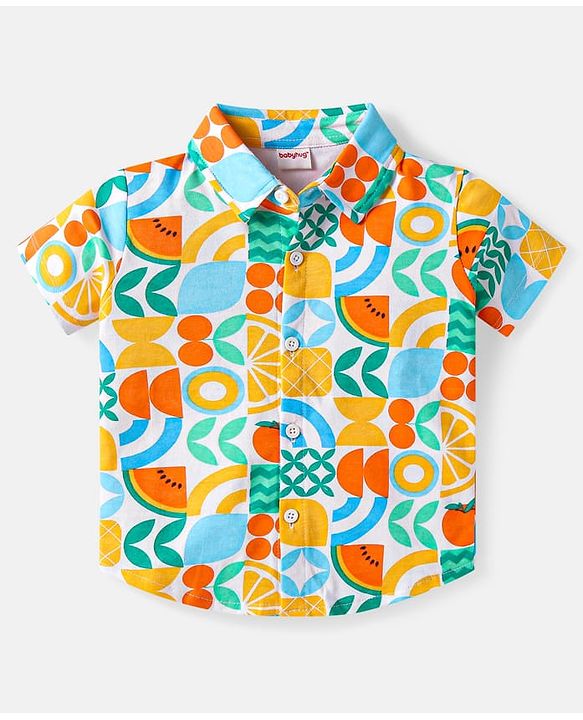 Babyhug Single Jersey Knit Half Sleeves Shirt & Shorts Set With Fruit Print - White