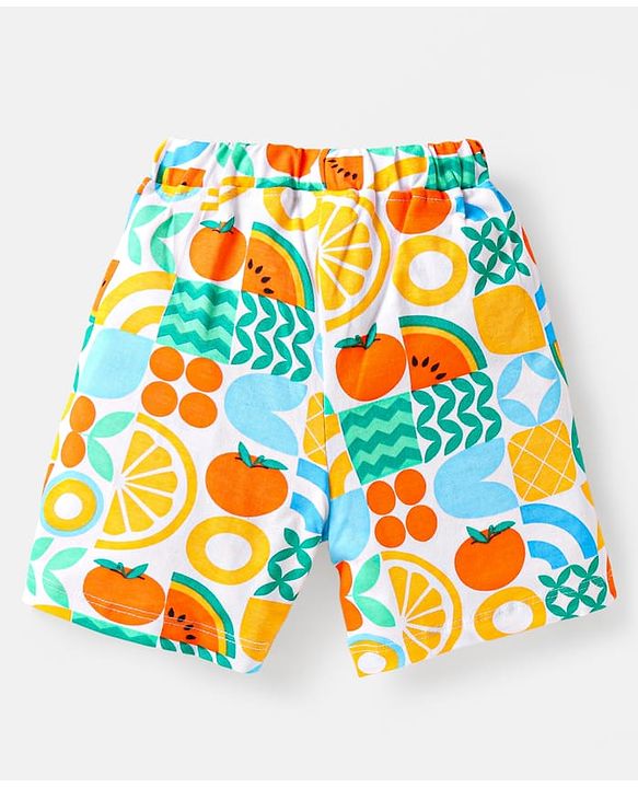 Babyhug Single Jersey Knit Half Sleeves Shirt & Shorts Set With Fruit Print - White