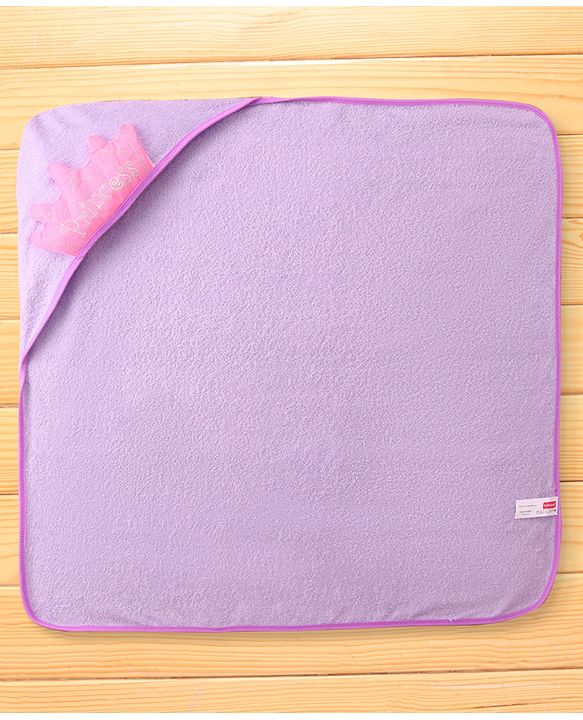 Babyhug Cotton Knit Hooded Wrapper With Princess Print L 73 x B 73 cm - Lilac
