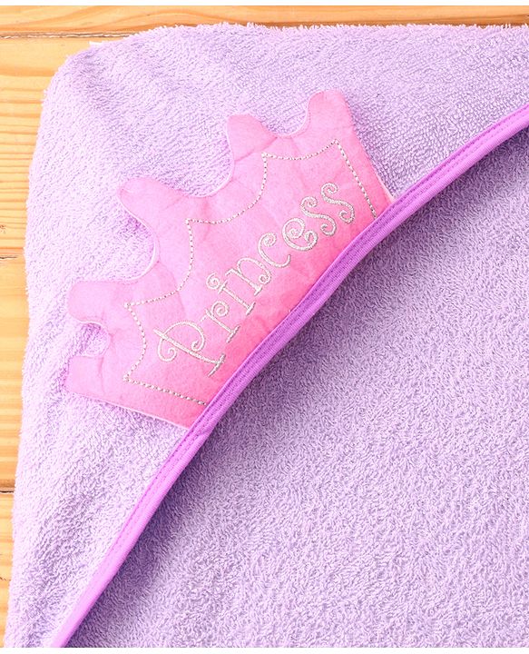 Babyhug Cotton Knit Hooded Wrapper With Princess Print L 73 x B 73 cm - Lilac