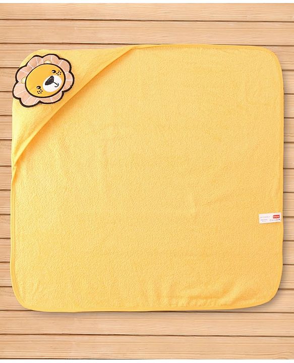 Babyhug Terry Woven Hooded Wrapper with Lion Embroidery  L 76.2 x B 76.2 cm - Yellow