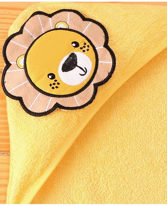 Babyhug Terry Woven Hooded Wrapper with Lion Embroidery  L 76.2 x B 76.2 cm - Yellow