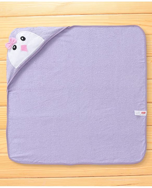 Babyhug Terry Woven Hooded Wrapper with Owl Embroidery & Bow Applique L 76.2 x B 76.2 cm - Lilac