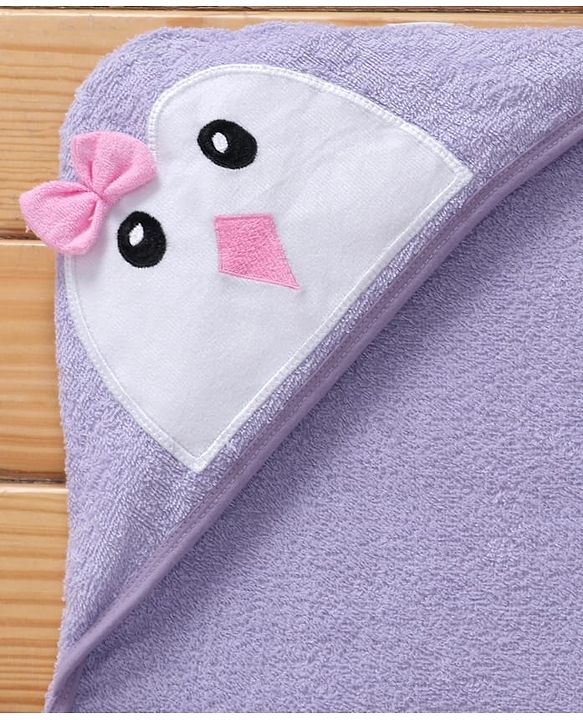 Babyhug Terry Woven Hooded Wrapper with Owl Embroidery & Bow Applique L 76.2 x B 76.2 cm - Lilac