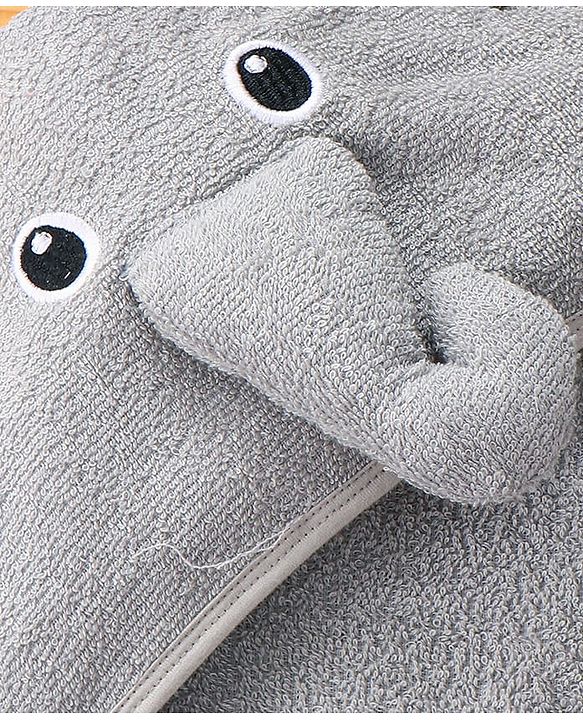 Babyhug Terry Woven Hooded Towel with Elephant Applique L 76.2 x B 76.2 cm - Grey