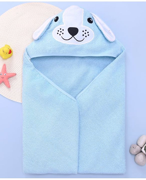Babyhug Terry Woven Hooded Towel with Bunny Applique L 76.2 x B 76.2 cm - Light Blue