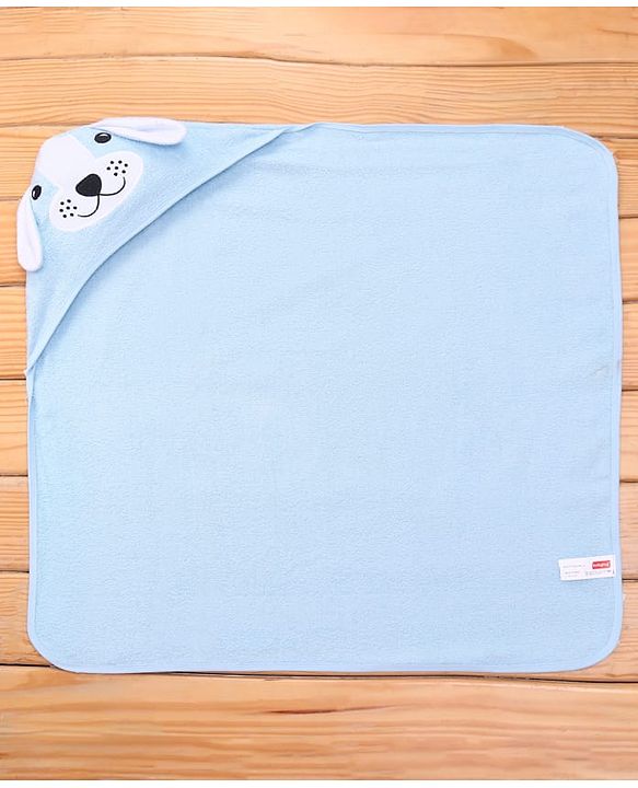 Babyhug Terry Woven Hooded Towel with Bunny Applique L 76.2 x B 76.2 cm - Light Blue