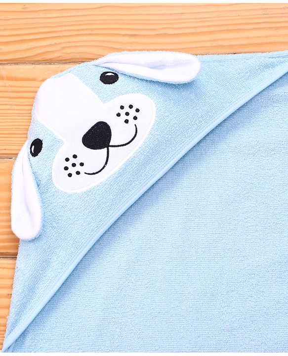 Babyhug Terry Woven Hooded Towel with Bunny Applique L 76.2 x B 76.2 cm - Light Blue