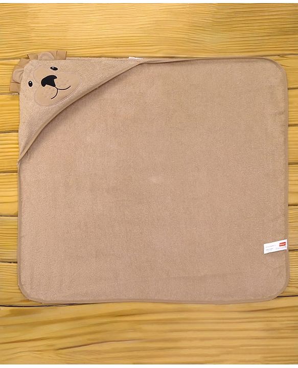Babyhug Cotton Knit Hooded Wrapper With Bear Face Print & Ear Applique L 76.2 x B 76.2 cm - Brown
