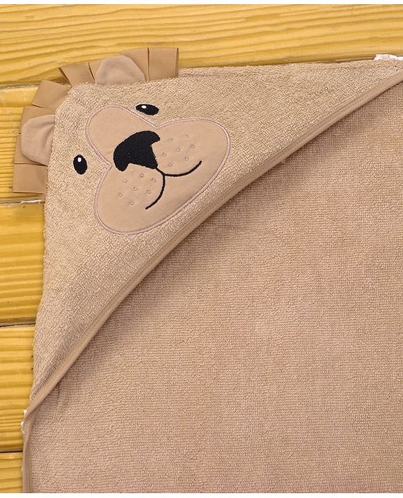 Babyhug Cotton Knit Hooded Wrapper With Bear Face Print & Ear Applique L 76.2 x B 76.2 cm - Brown