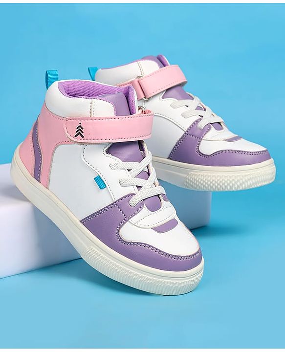 Pine Kids Velcro Closure Casual Shoes - White & Purple