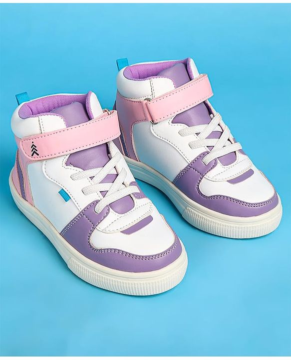 Pine Kids Velcro Closure Casual Shoes - White & Purple