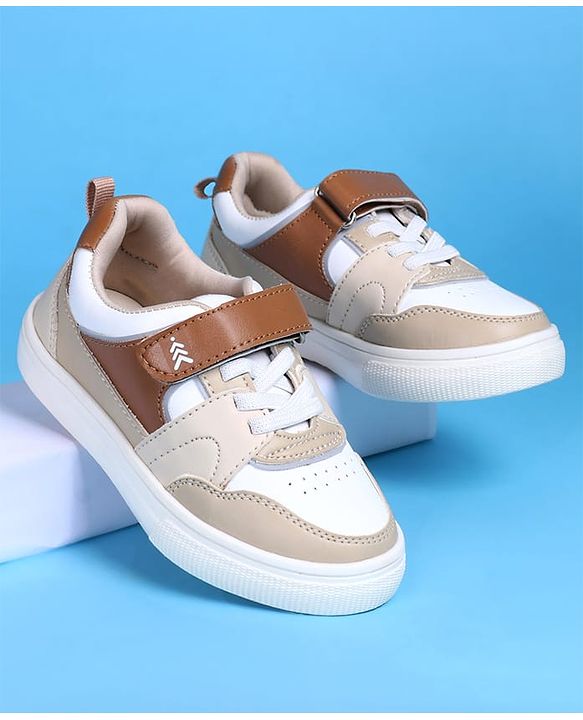 Pine Kids Casual Shoes with Velcro Closure - White & Beige