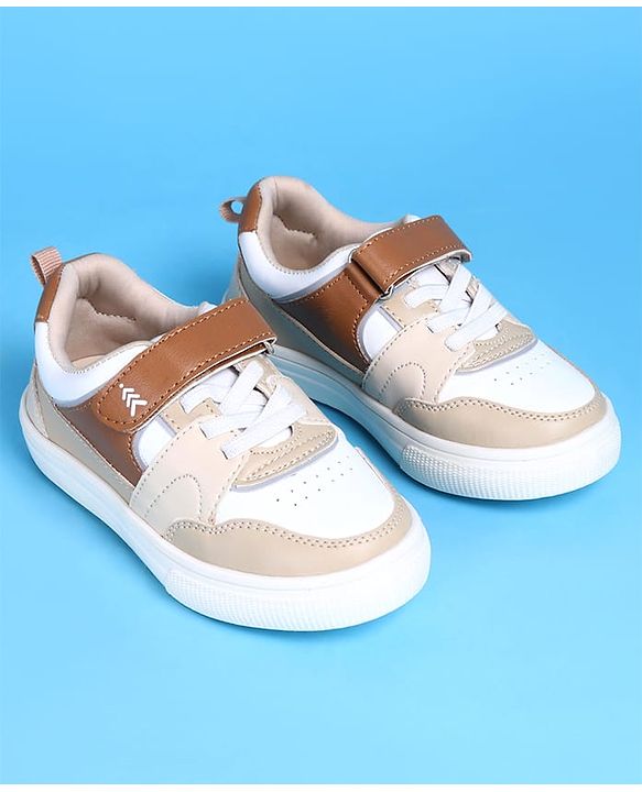 Pine Kids Casual Shoes with Velcro Closure - White & Beige