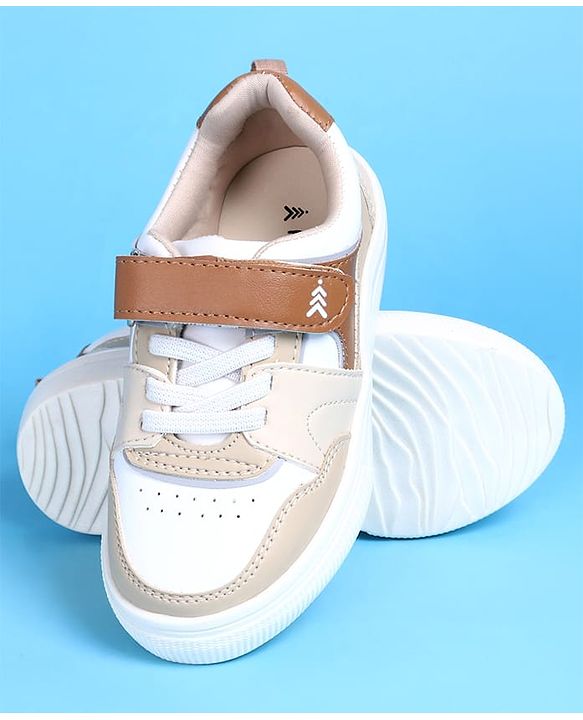 Pine Kids Casual Shoes with Velcro Closure - White & Beige